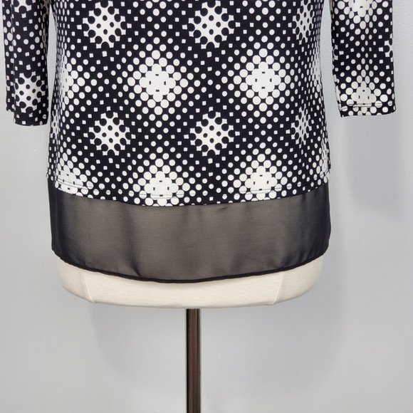 Worthington Black White Polka Dot Top With Faux Leather Trim Size LP - Picture 9 of 12